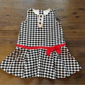 3/30$ Olivia for Gymboree Toddler Black White Houndstooth Dress with Red Bow 2T